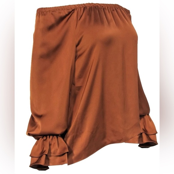 Ramy Brook Murphy Off Shoulder Satin Top in Copper - Picture 2 of 12